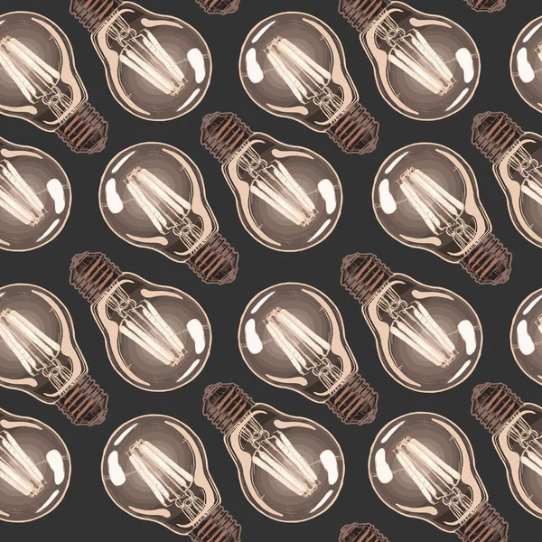 Nahtloses Muster Mit Glühbirnen Vektor Illustration Hintergrund Tusche Handgezeichnet Stil — Stockvektor