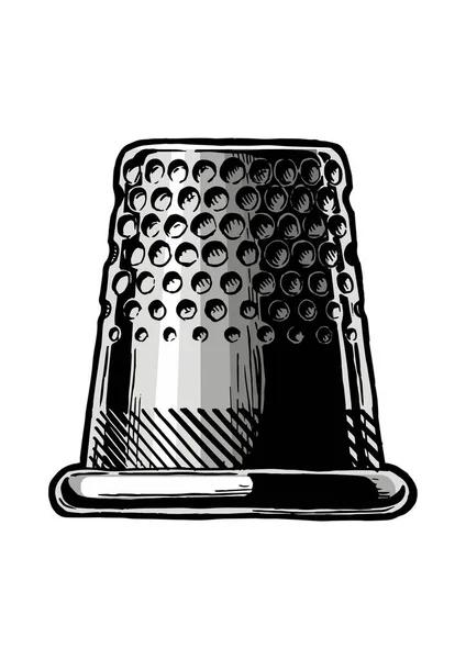 Vector Black White Hand Drawn Illustration Thimble Vintage Engraved Style — Stock Vector