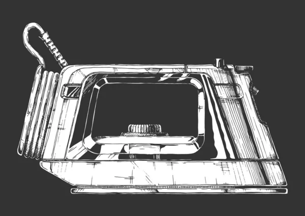 Векторная Ручная Иллюстрация Ретро Электроутюга Винтажном Гравированном Стиле Изолированный Черном — стоковый вектор