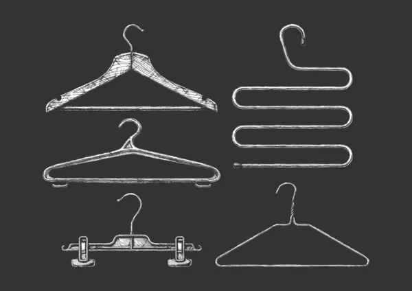 Vector Hand Drawn Illustration Clothes Coat Hanger Set Vintage Engraved Stock Illustration