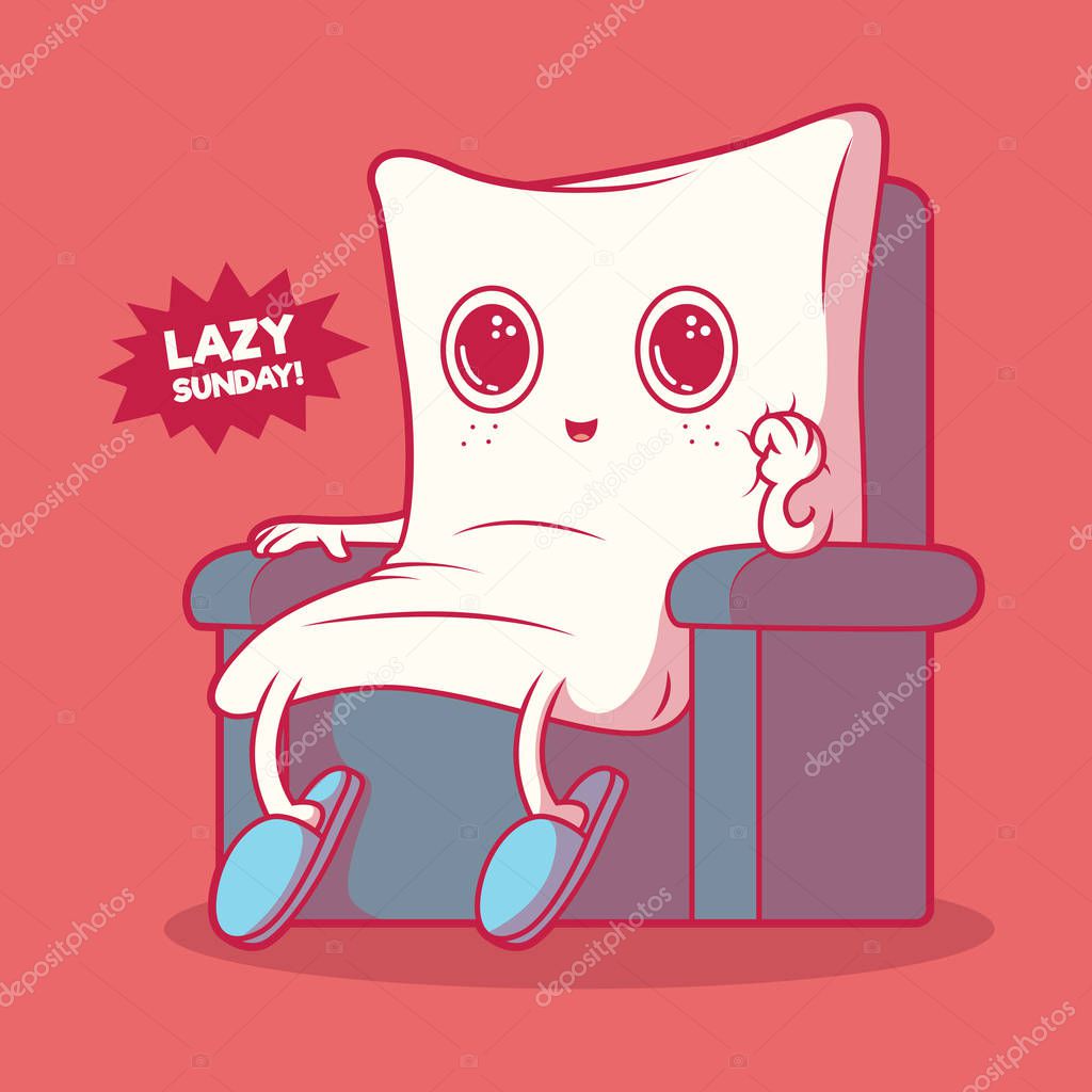 Pillow character relaxing vector illustration. Lazy, relaxing, weekend design concept