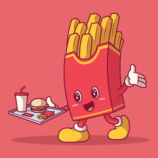 Fries Mascot Vector Illustration Marketing Brand Advertising Design Concept — Stock Vector