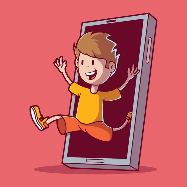 Kid Saltar Una Ilustración Del Vector Del Teléfono Tecnología Juegos — Archivo Imágenes Vectoriales