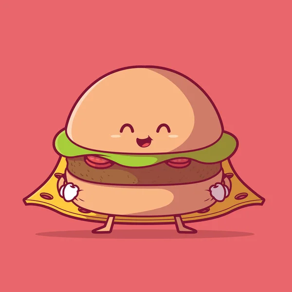 Illustrazione Vettoriale Del Carattere Super Hamburger Fast Food Pubblicità Marketing — Vettoriale Stock