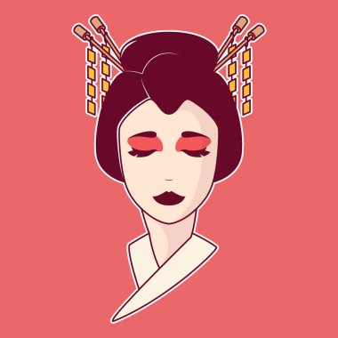 Geyşa portresi vektör illüstrasyonu. Gelenek, reklam, geyşa tasarımı konsepti