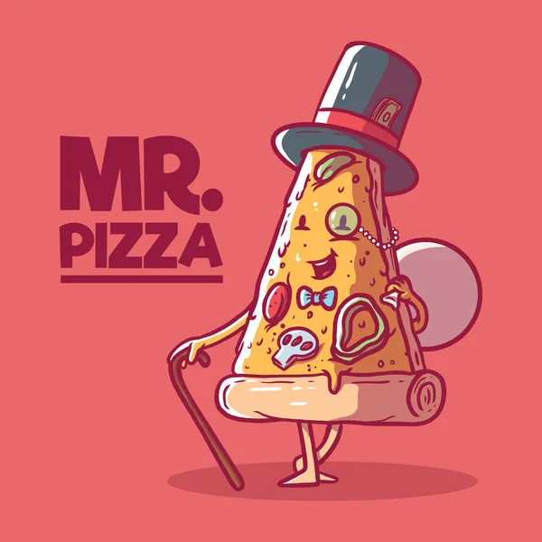 Bay Pizza Karakteri Çizimi Fast Food Marka Reklam Tasarımı Konsepti — Stok Vektör