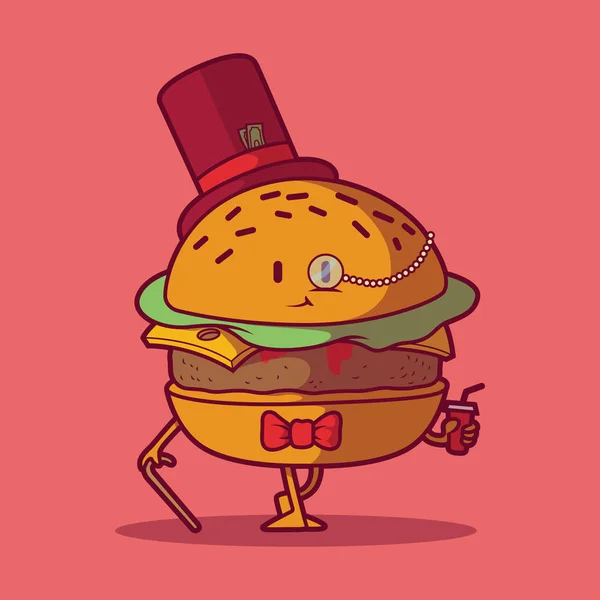 Illustrazione Vettoriale Del Signor Burger Fast Food Brand Concetto Advertising — Vettoriale Stock