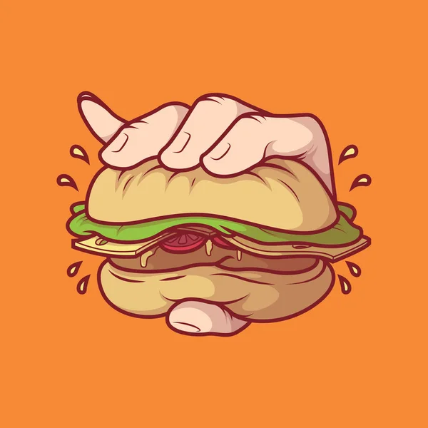 Esmagando Burger Ilustração Vetorial Fast Food Conceito Design Dieta —  Vetores de Stock