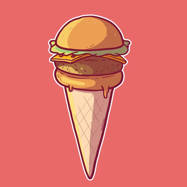 Ilustrace Vektoru Zmrzlinového Hamburgeru Fast Food Restaurant Sweet Burger Food — Stockový vektor