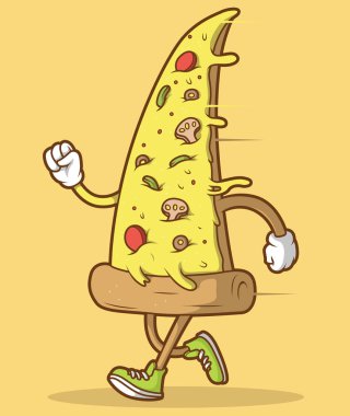 Fast food tasarımı. Koşan, sağlıklı pizza çizimi