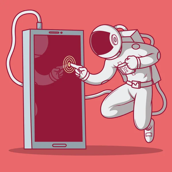 Astronauta Tocando Ilustración Del Vector Del Teléfono Pantalla Tecnología Imaginación — Archivo Imágenes Vectoriales