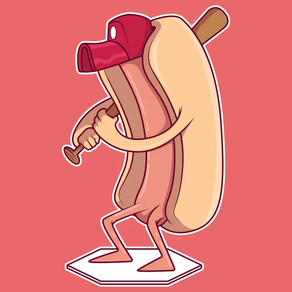 Hot Dog Bermain Bisbol Vektor Ilustrasi - Stok Vektor