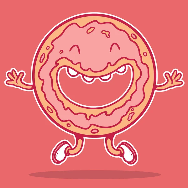 Happy Donut Skákání Vektorové Ilustrace Happy Cukroví Jídlo Cukr Design — Stockový vektor