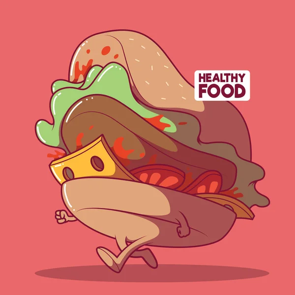 Burger Running Vector Illustration Sport Essen Gesund Fast Food Fett — Stockvektor