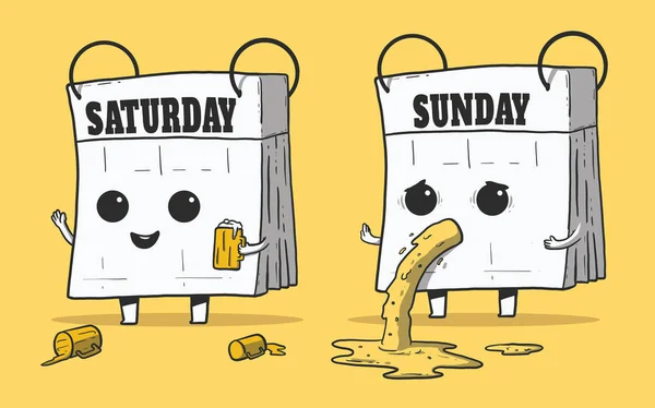 Kalender Karakters Feesten Vector Illustratie Feest Weekend Alcohol Kalender Ontwerp — Stockvector