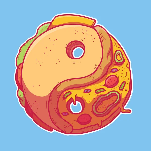 yin yang burger pizza vector illustration. Food, fast food, meditation, peace, symbol, relaxation design concept