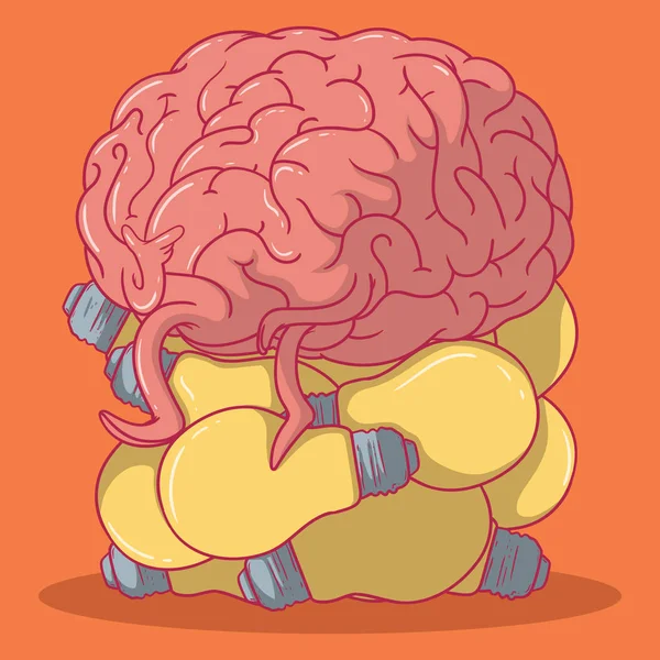 Мозг Поверх Лампочек Мыслящих Векторной Иллюстрацией Знания Концепция Мозгового Штурма — стоковый вектор