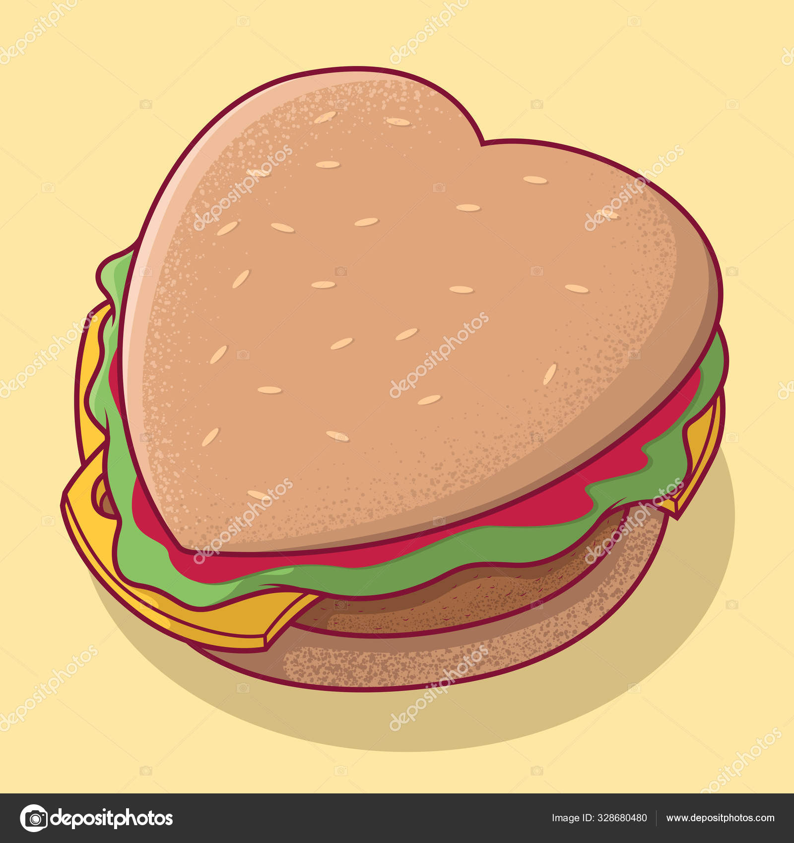 Heart Shaped Burger Vector Illustration Food Design Concept Stock