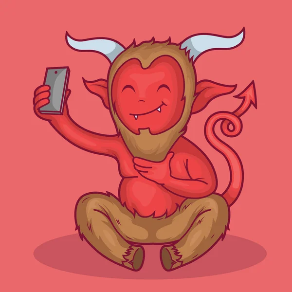 Diablo Tomando Ilustración Vectorial Selfie Esqueleto Segador Muerte Cómics Dibujos — Archivo Imágenes Vectoriales