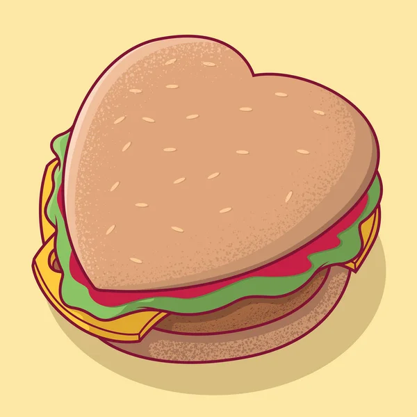 Coração Forma Burger Ilustração Vetorial Conceito Design Alimentos — Vetor de Stock