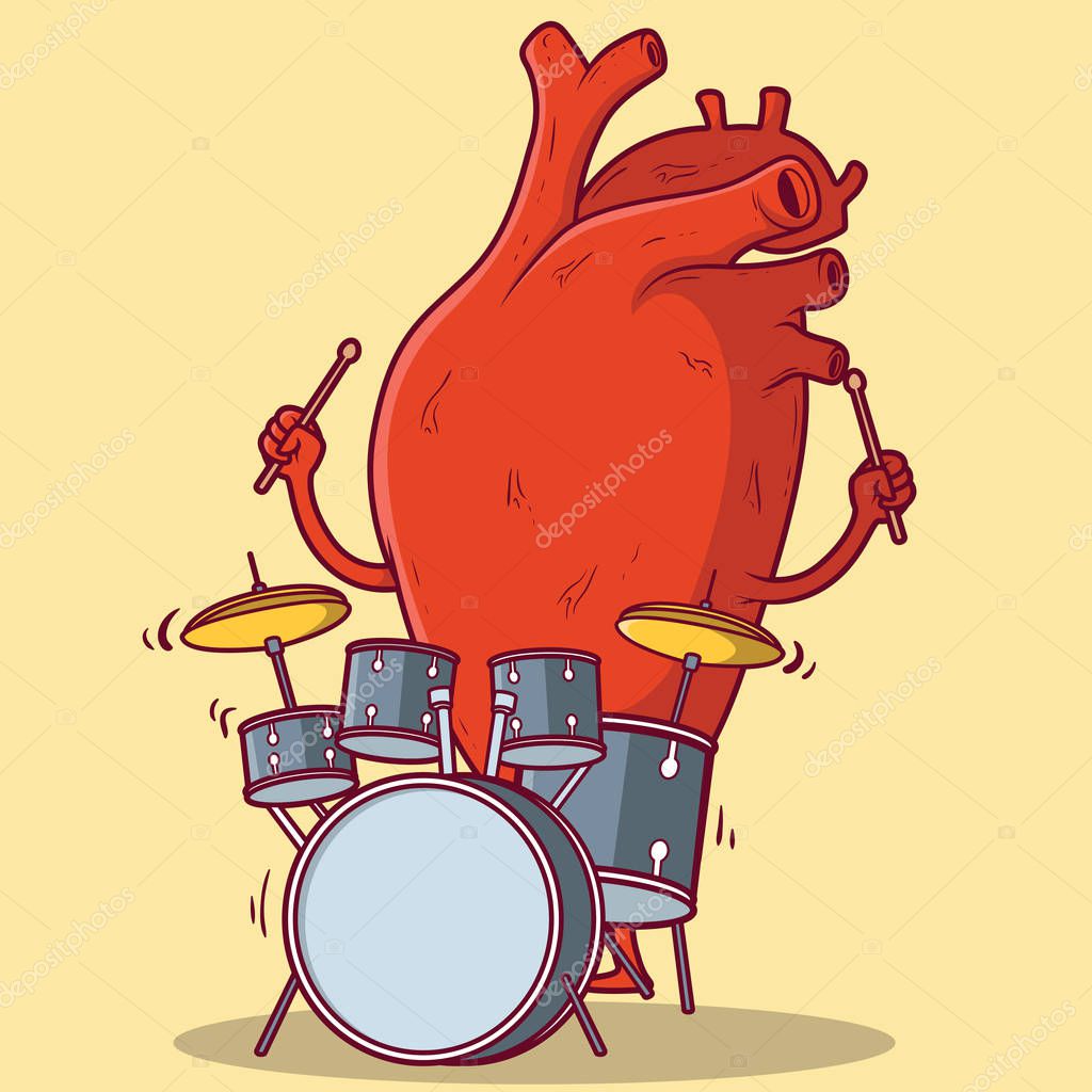 Corazón Tocando tambores vector ilustración. Salud, Beating Concepto de