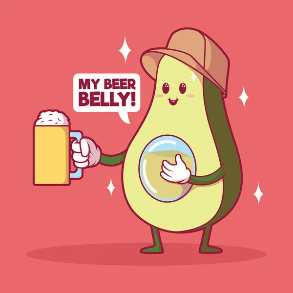 Avocado Character Vector Illustration Healthy Beer Organic Design Concept — 스톡 벡터