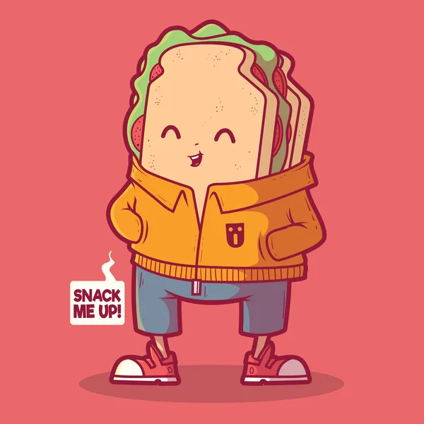 サンドイッチキャラクターベクトルイラスト スナック 健康的なデザインコンセプト — ストックベクタ