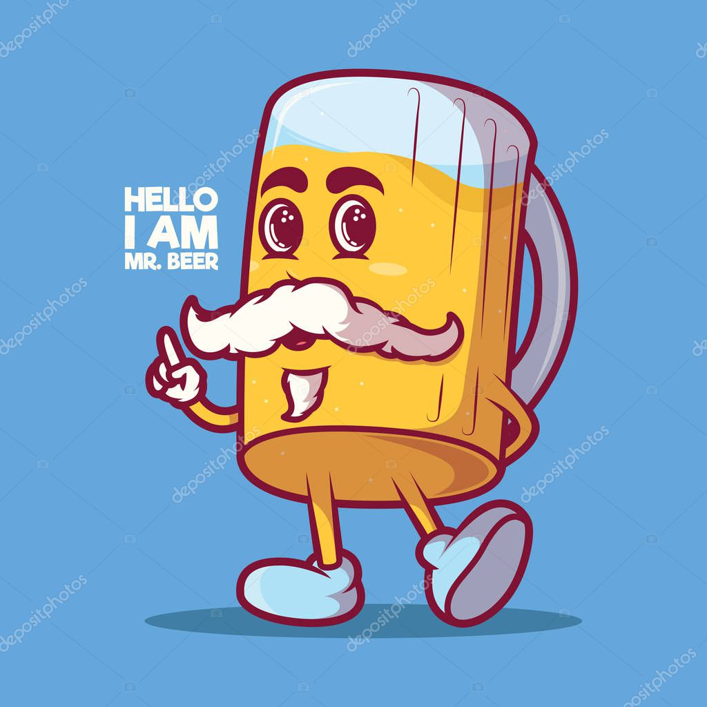 Beer mug character vector illustration. Party, drink, celebration design concept