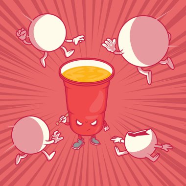 Bira pong kupası karakter vektör illüstrasyonu. Oyun, içki, takım tasarımı konsepti