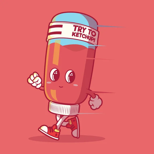 Ketchup Garrafa Correndo Ilustração Vetorial Esporte Energia Conceito Design Saudável —  Vetores de Stock