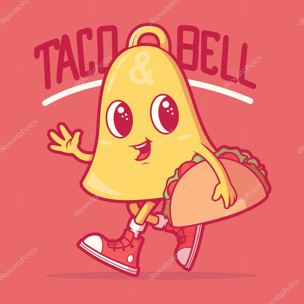 Bell holding a taco vector illustration. Fast food, brand, street food design concept