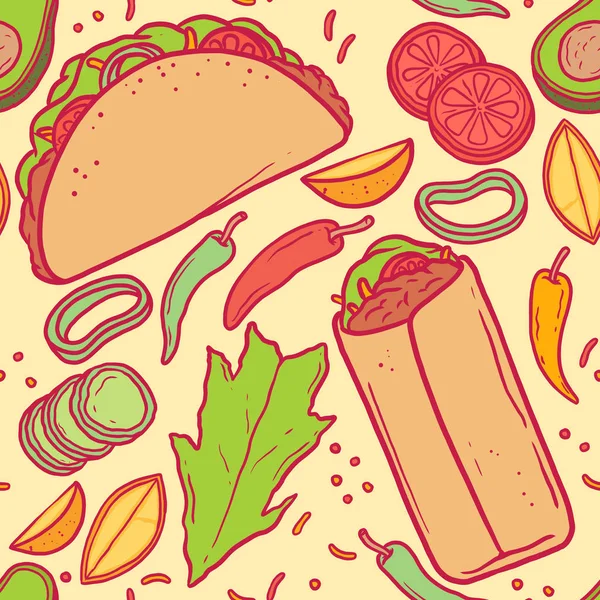 Tacos Mönster Illustration Snabbmat Restaurang Middagskoncept — Stockfoto