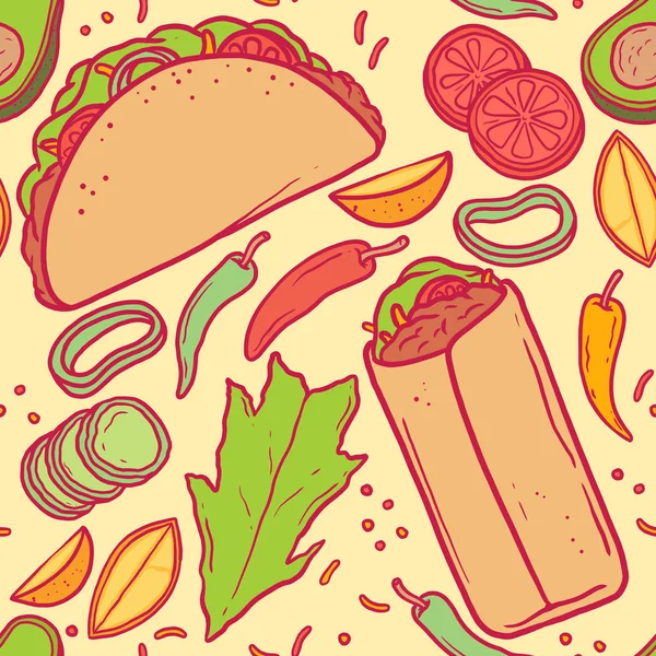 Tacos Pattern illustration. Fast food, restaurant, dinner design concept