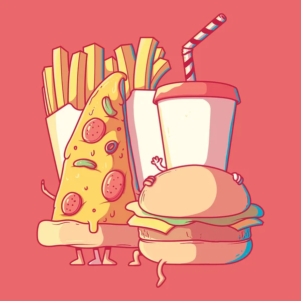 Ilustración Del Vector Caracteres Comida Rápida Comida Saludable Concepto Diseño — Archivo Imágenes Vectoriales