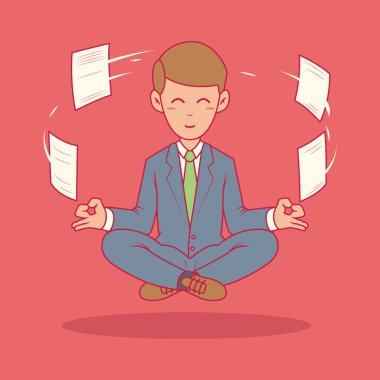 İşadamı vektör illüstrasyonunda meditasyon yapıyor. Meditasyon, iş, büyüme tasarımı kavramı