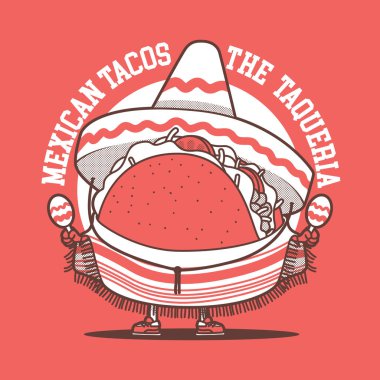 Meksika taco karakteri çizimi. Marka, yemek, reklam, fast food tasarım konsepti