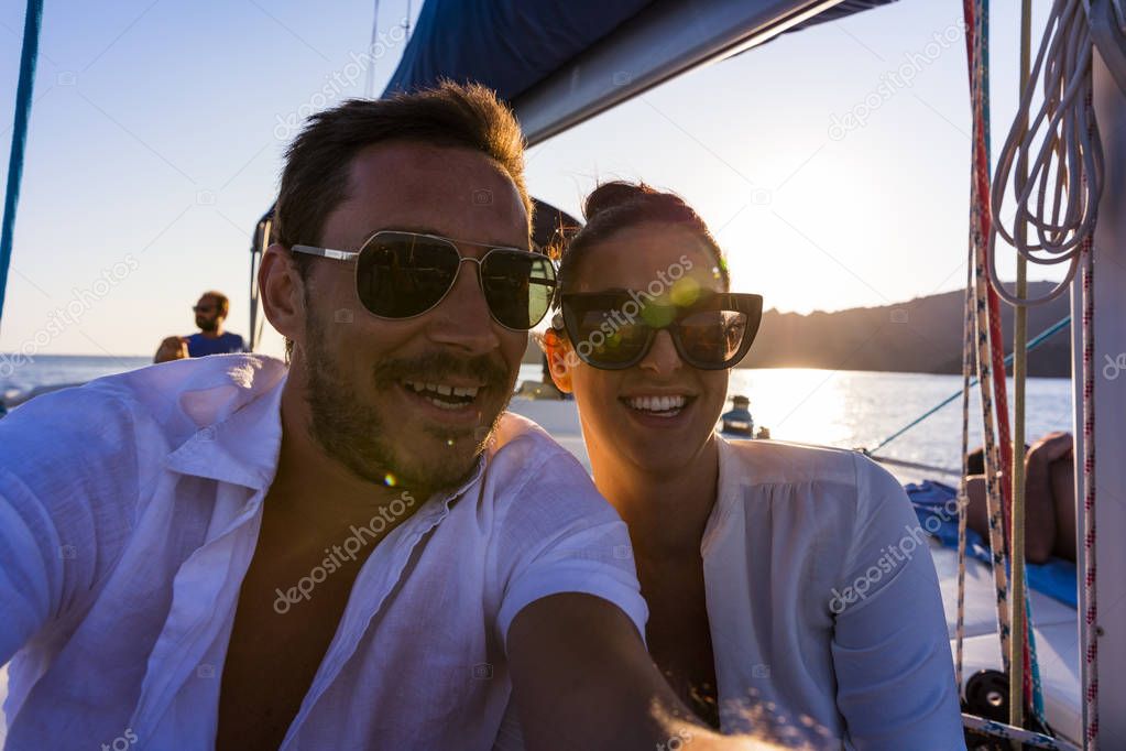 Couple selfie on yacht