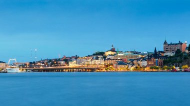 Stokholm'un cityscape alacakaranlıkta