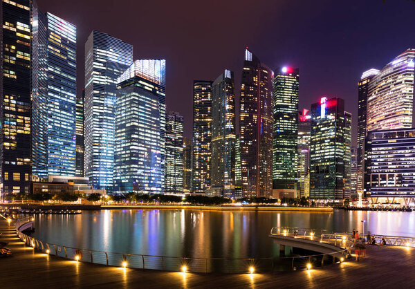 Downtown Singapore city skyline at dusk