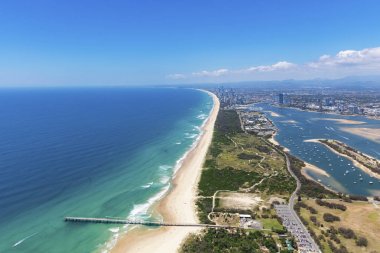Sunny aerial view of The Spit looking towards Surfers Paradise on the Gold Coast, Queensland, Australia clipart