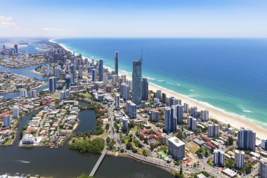 Sunny aerial view of Surfers Paradise on the Gold Coast, Queensland, Australia clipart