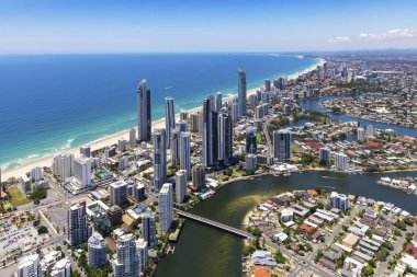 Sunny aerial view of Surfers Paradise on the Gold Coast, Queensland, Australia clipart