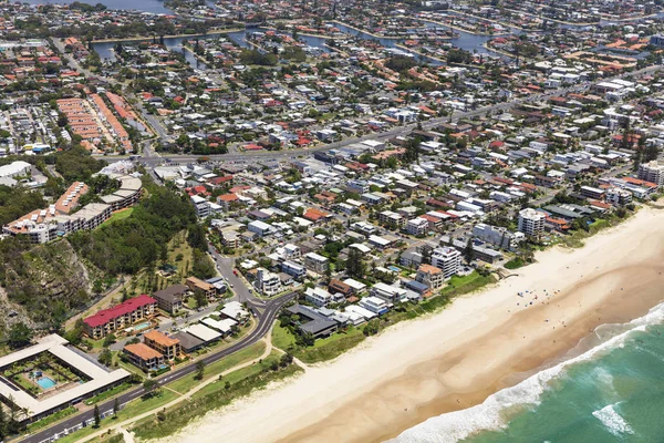 Sonnige Luftaufnahme Des Meerjungfrauen Strandes Der Goldküste Königinnenland Australien — Stockfoto