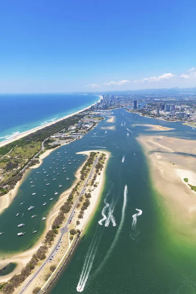 Vertical Aerial View Spit Broadwater Looking Surfers Paradise Gold Coast — Stock Photo, Image