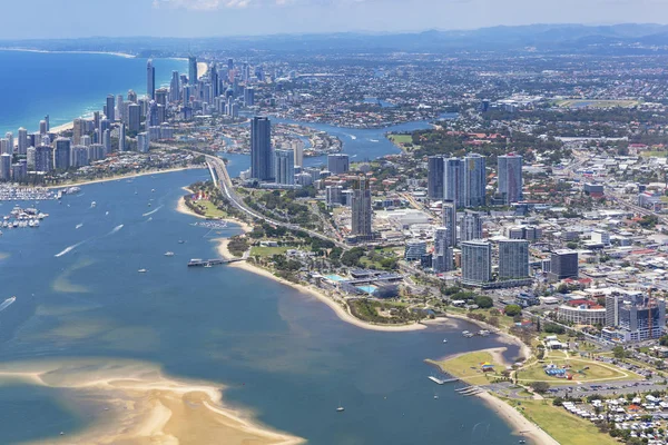 Sonnige Luftaufnahme Von Southport Und Surferparadies Der Goldküste Queenland Australien — Stockfoto