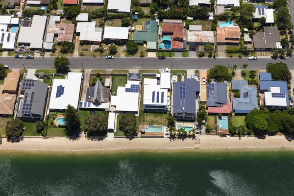 Solar Panels Suburban Waterfront Homes Australia — Stock Photo, Image