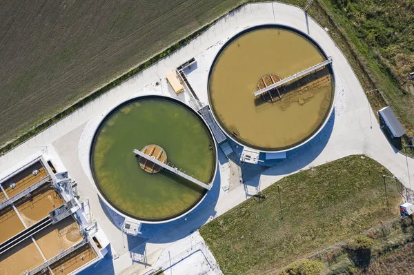 Aerial shot of wastewater treatment plant — Stock Photo, Image