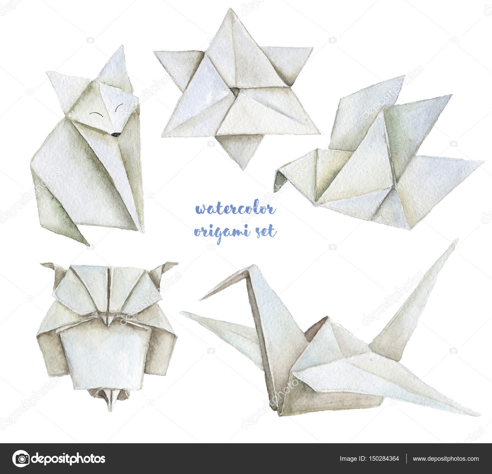 Aquarell Handgezeichnetor Origami Illustrationen