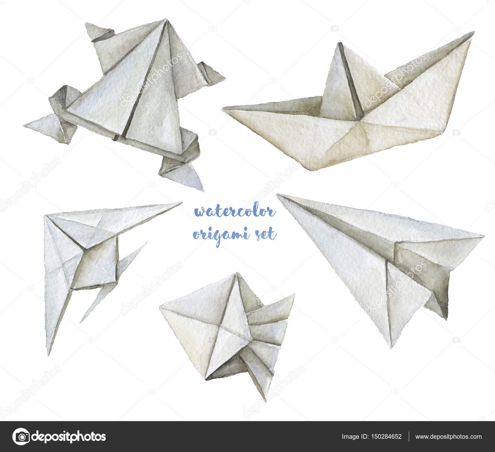Figuras De Origami Dibujado A Mano Acuarela Aviones De