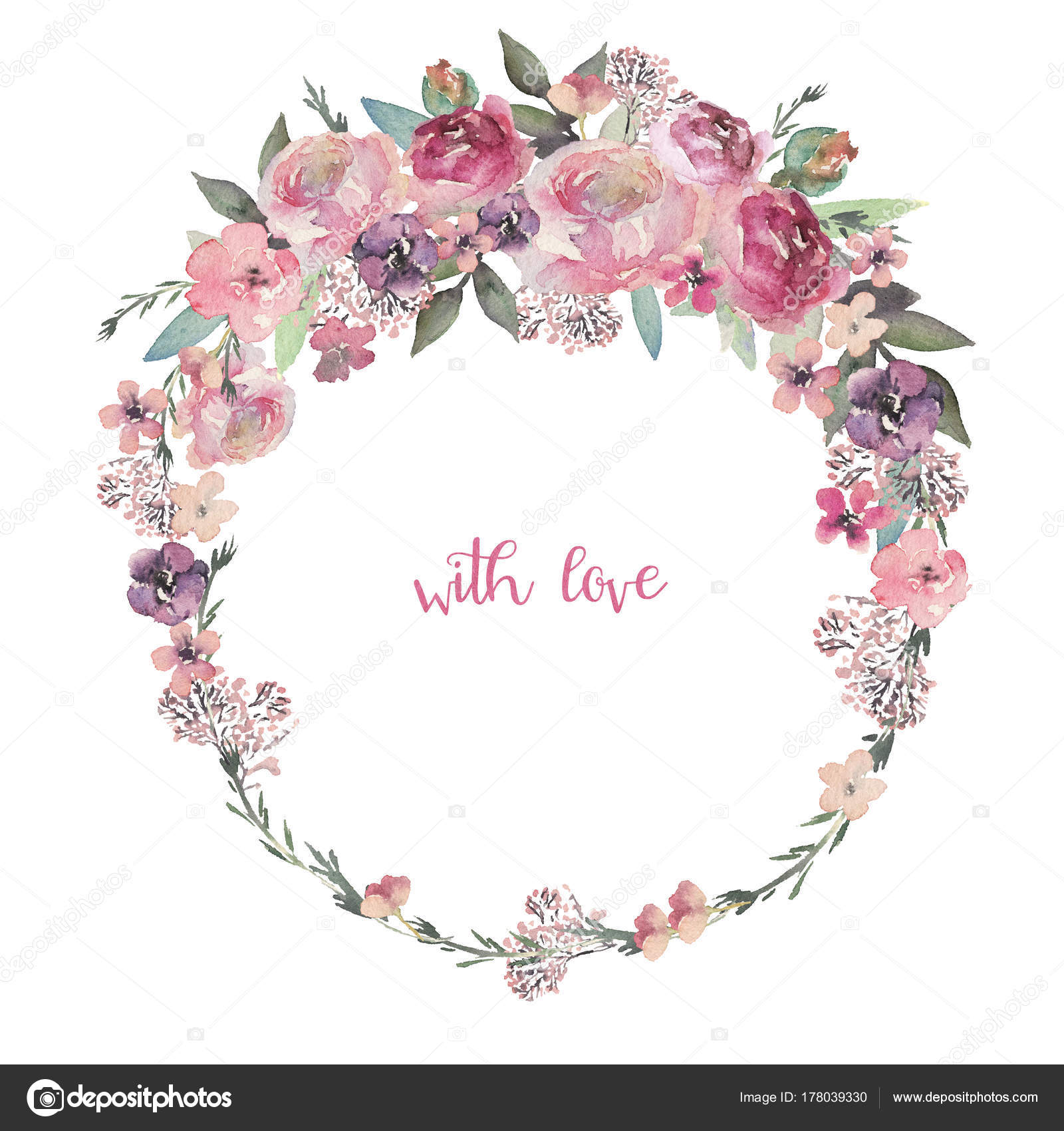 水彩花のイラスト 結婚式 記念日 誕生日 等の招待状の花の花輪 ストック写真 C Veris Studio